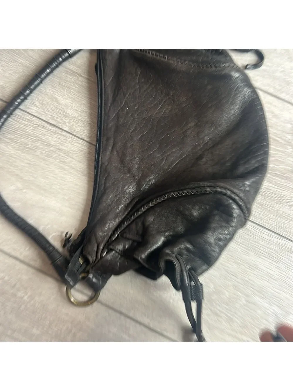 HOBO distressed soft Black Leather braided detail supple designed shoulder bag